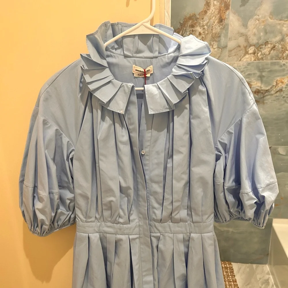 ALEXANDER MCQUEEN 
Puff-Sleeve Cotton-Poplin Shirt Dress size 8 - Picture 8 of 10